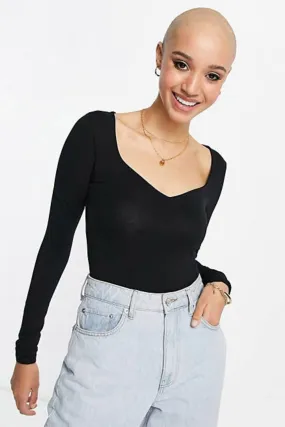 Black Long Sleeve Neck Bodysuit