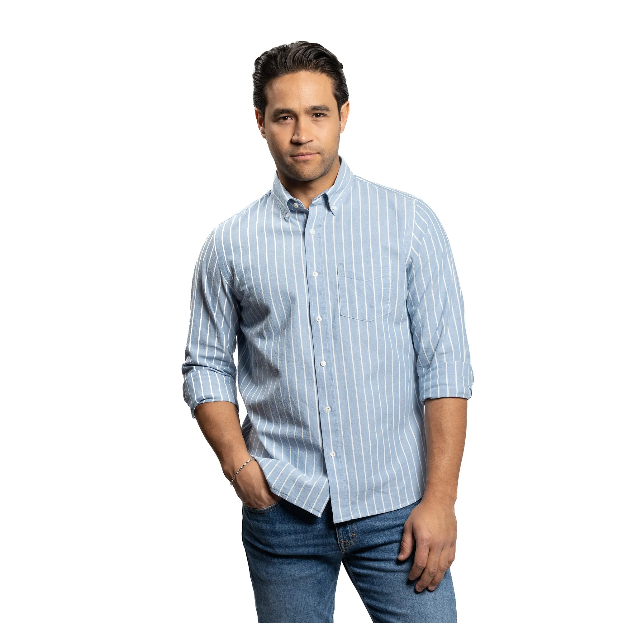 Brooklyn Chambray Shirt - Blue White Stripe