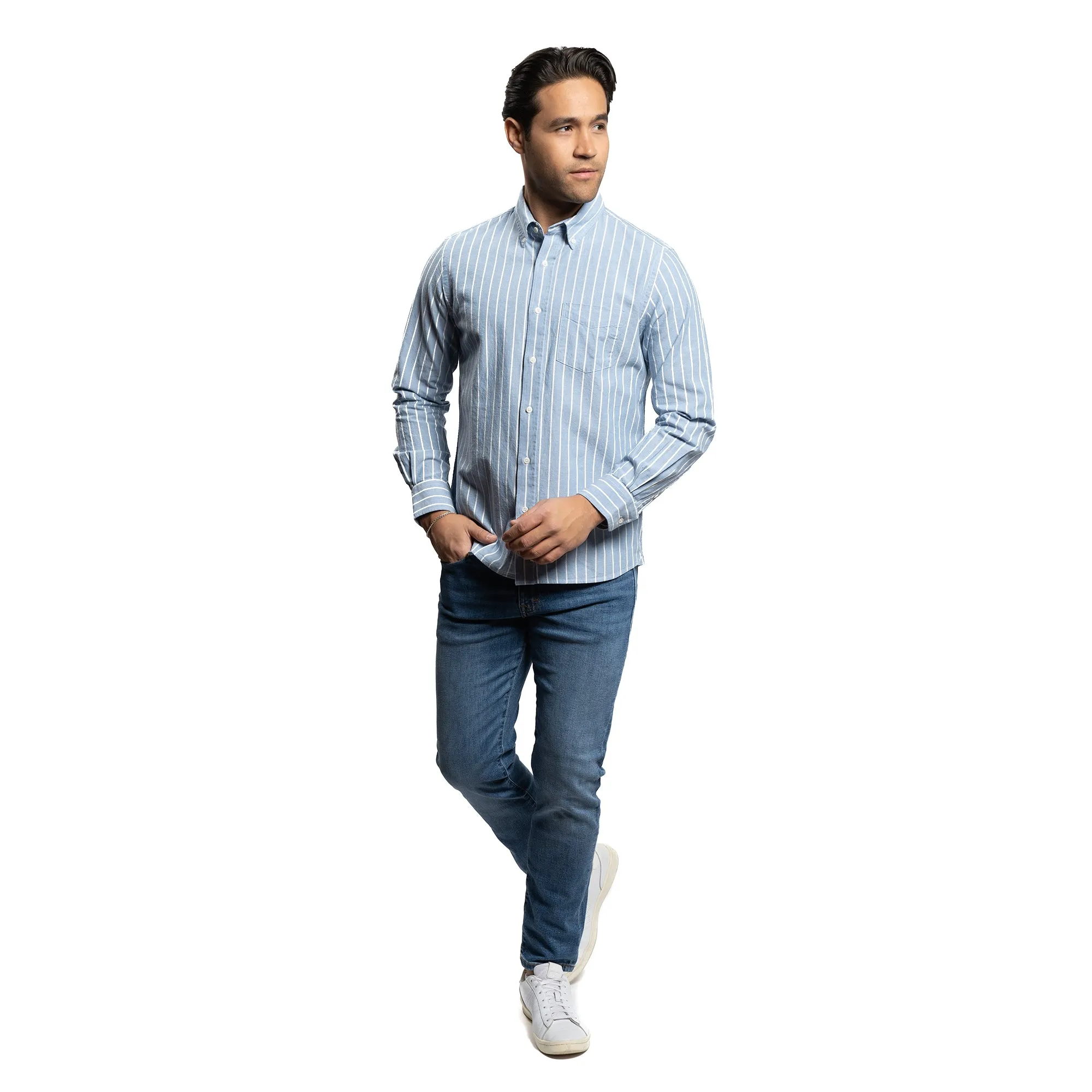 Brooklyn Chambray Shirt - Blue White Stripe