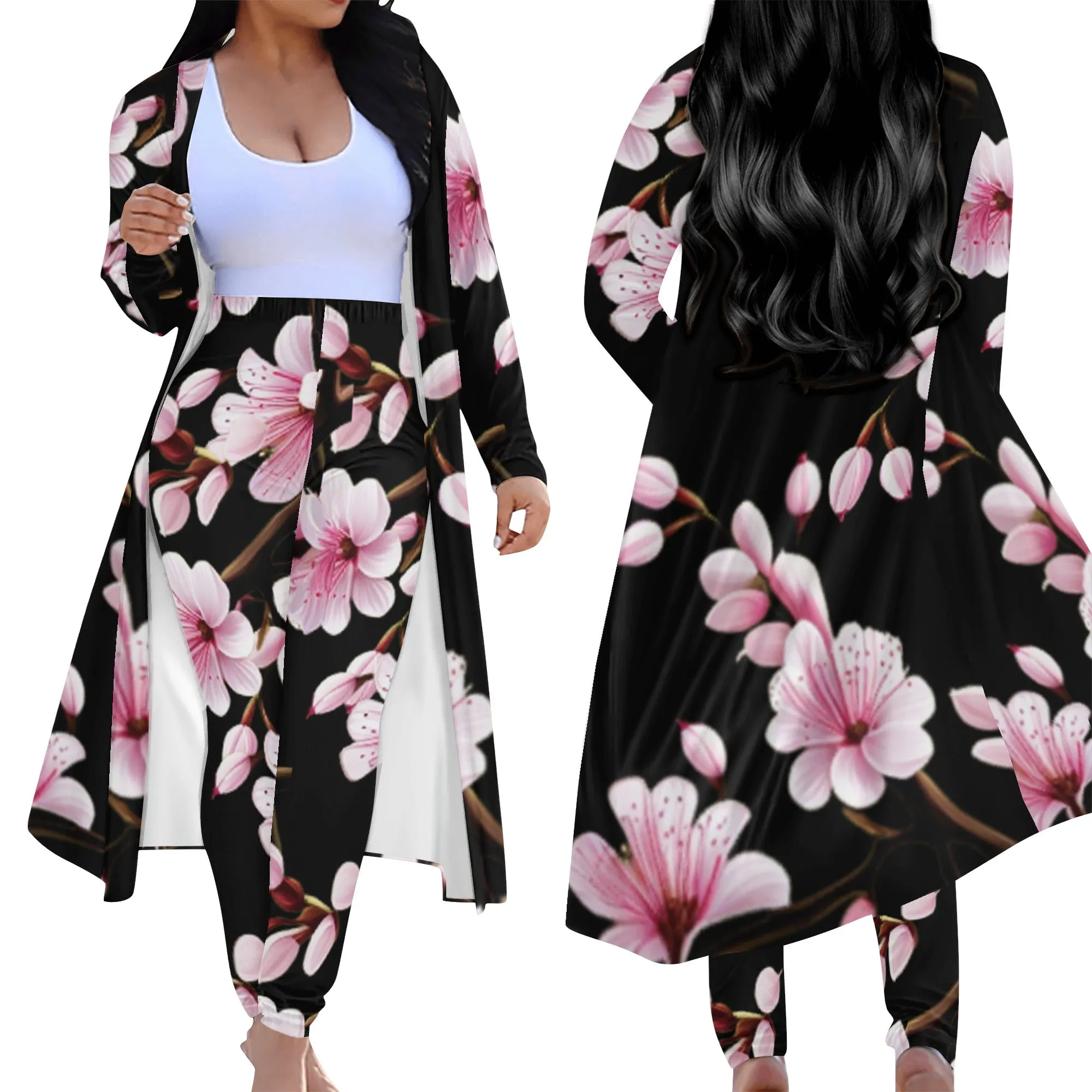 Cherry Blossom Womens Long Sleeve Cardigan and Leggings 2pcs - 4 colors