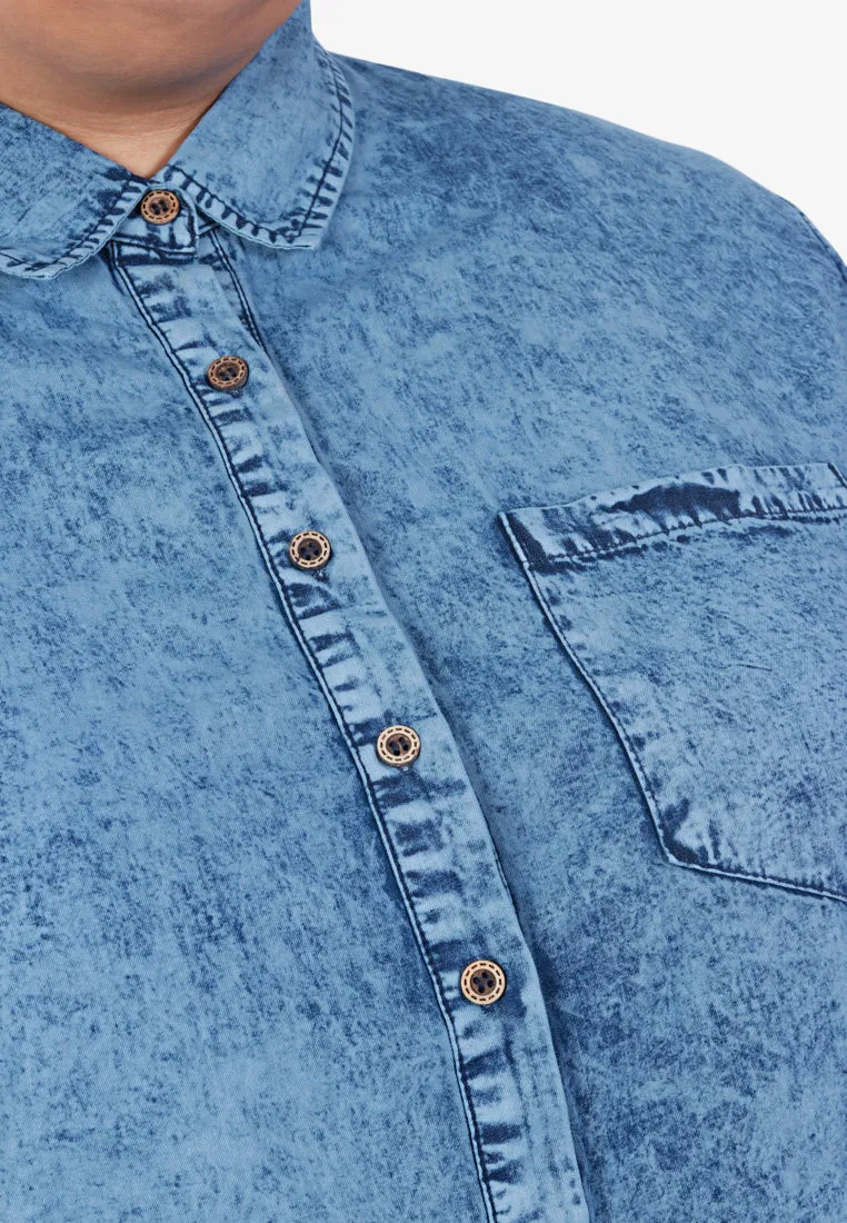 Denalie Denim Long Sleeve Shirt - Acid Wash Blue