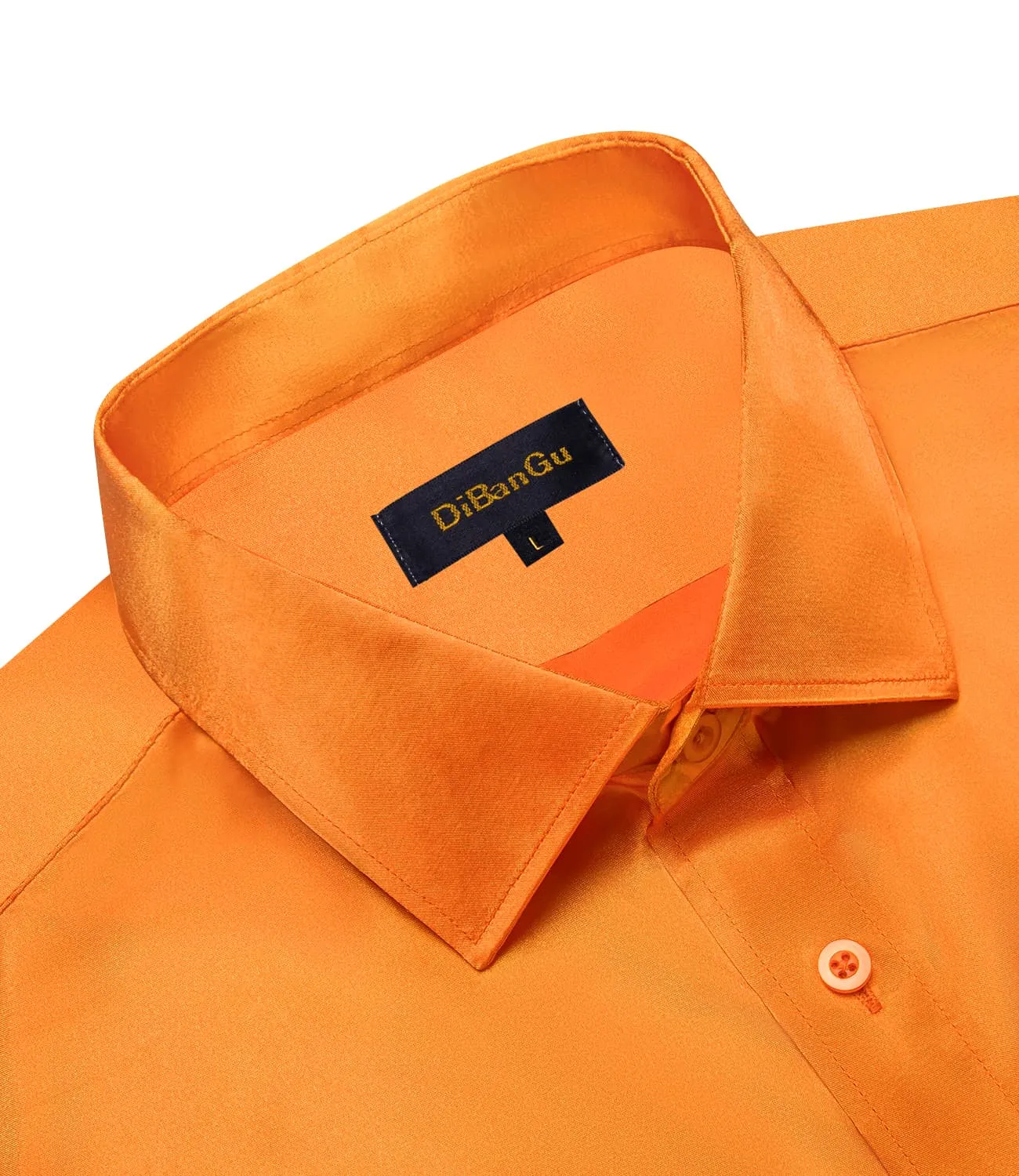 DiBanGu Button Shirt Summer Carrot Orange Solid Silk Men's Short Sleeve Shirt Top