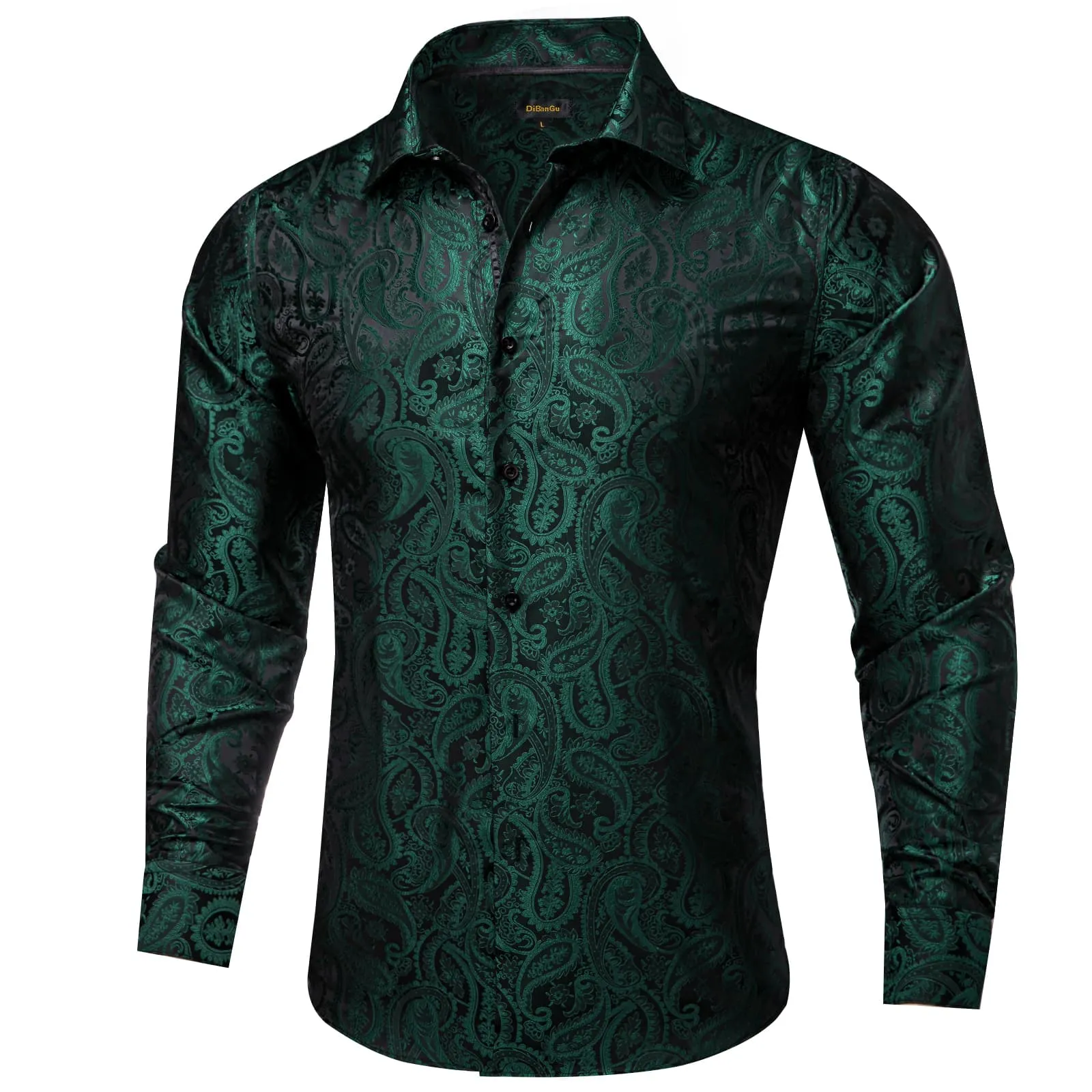 DiBanGu Dress Shirt Dark Jungle Green Paisley Button Down Long Sleeve Shirt for Men