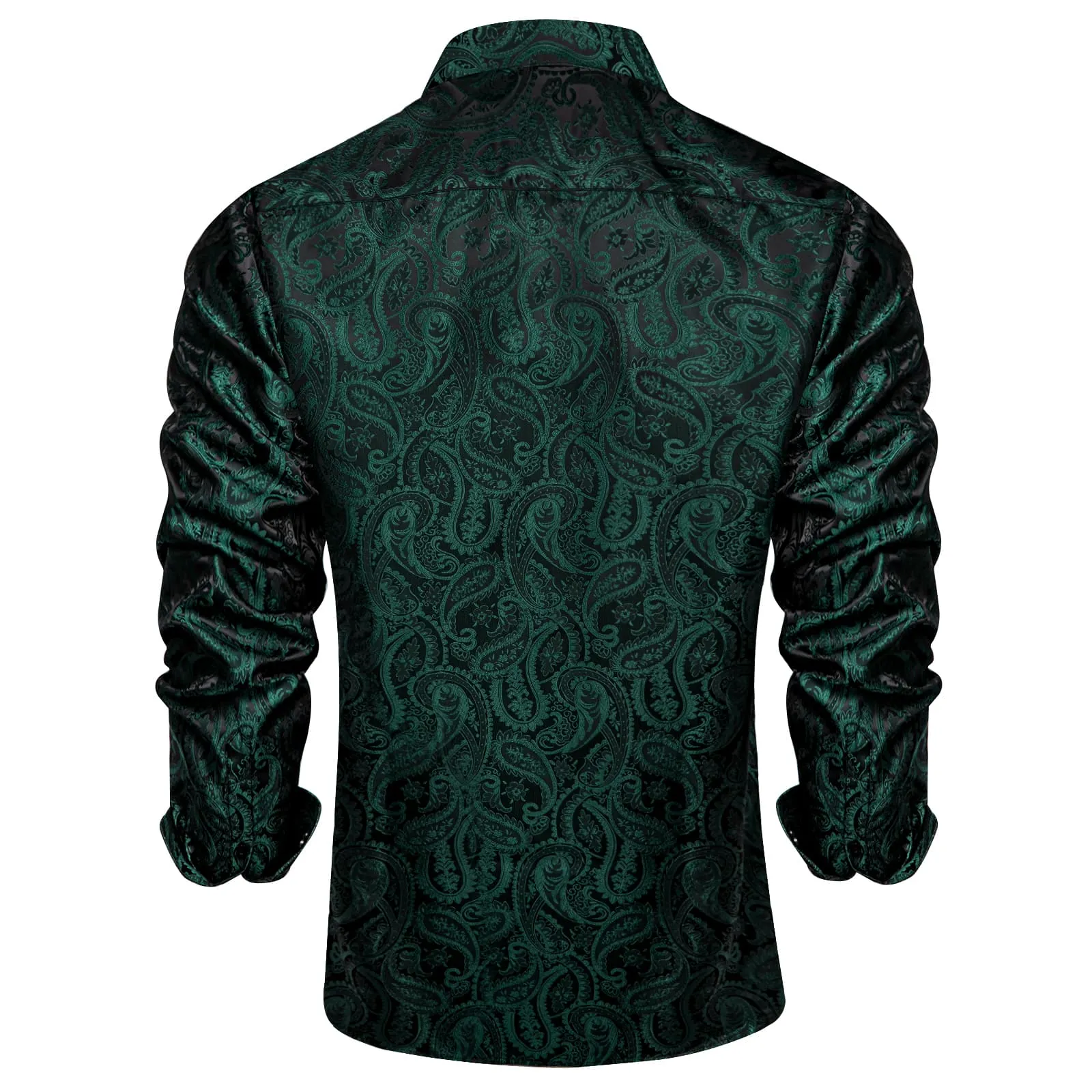 DiBanGu Dress Shirt Dark Jungle Green Paisley Button Down Long Sleeve Shirt for Men