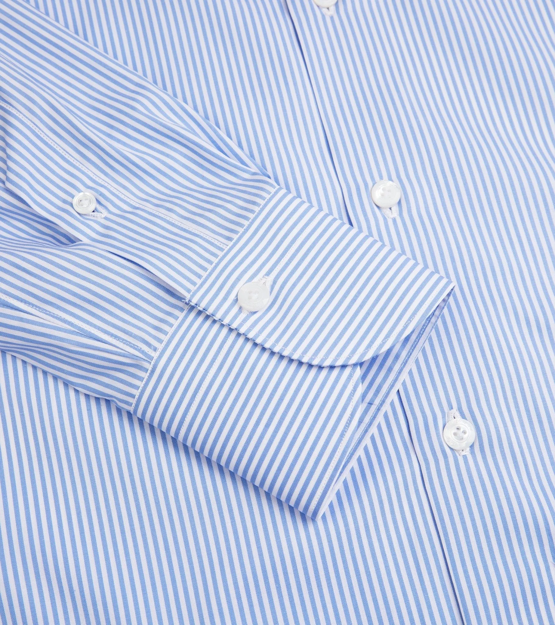 Finamore Milano Eduardo 120 Double Twist Cotton Formal Shirt: Blue Stripe