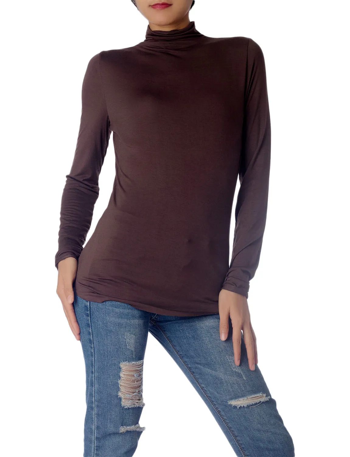 iB-iP Women's Tops Turtleneck Slim Fit Long Sleeve High Neck Cozy Silky Henley