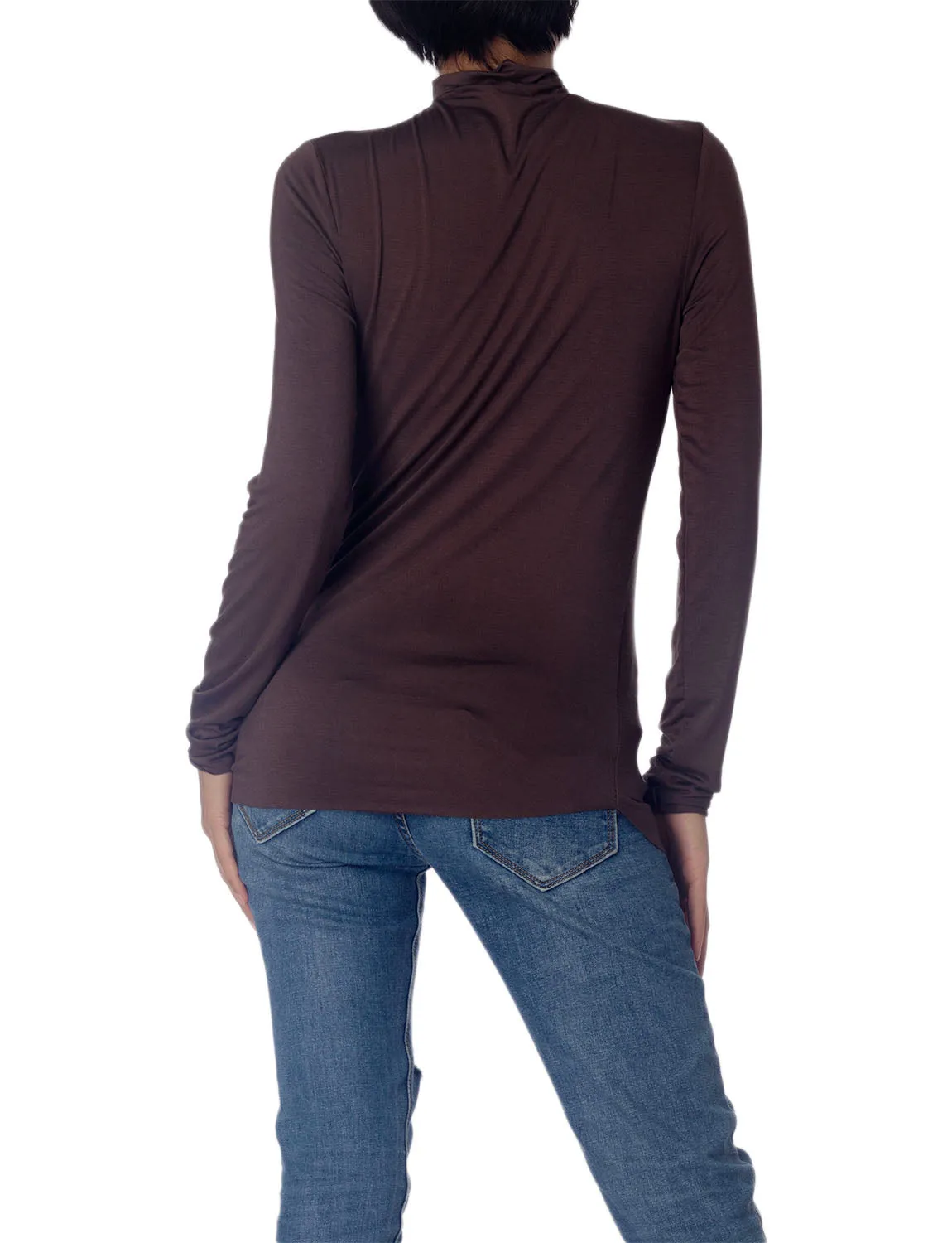 iB-iP Women's Tops Turtleneck Slim Fit Long Sleeve High Neck Cozy Silky Henley