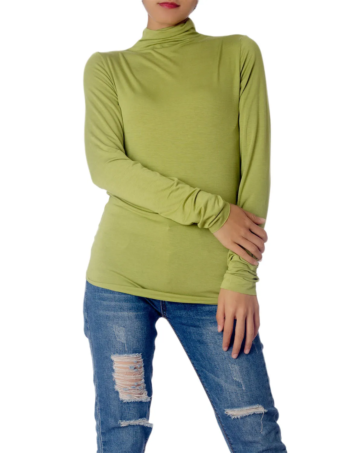 iB-iP Women's Tops Turtleneck Slim Fit Long Sleeve High Neck Cozy Silky Henley