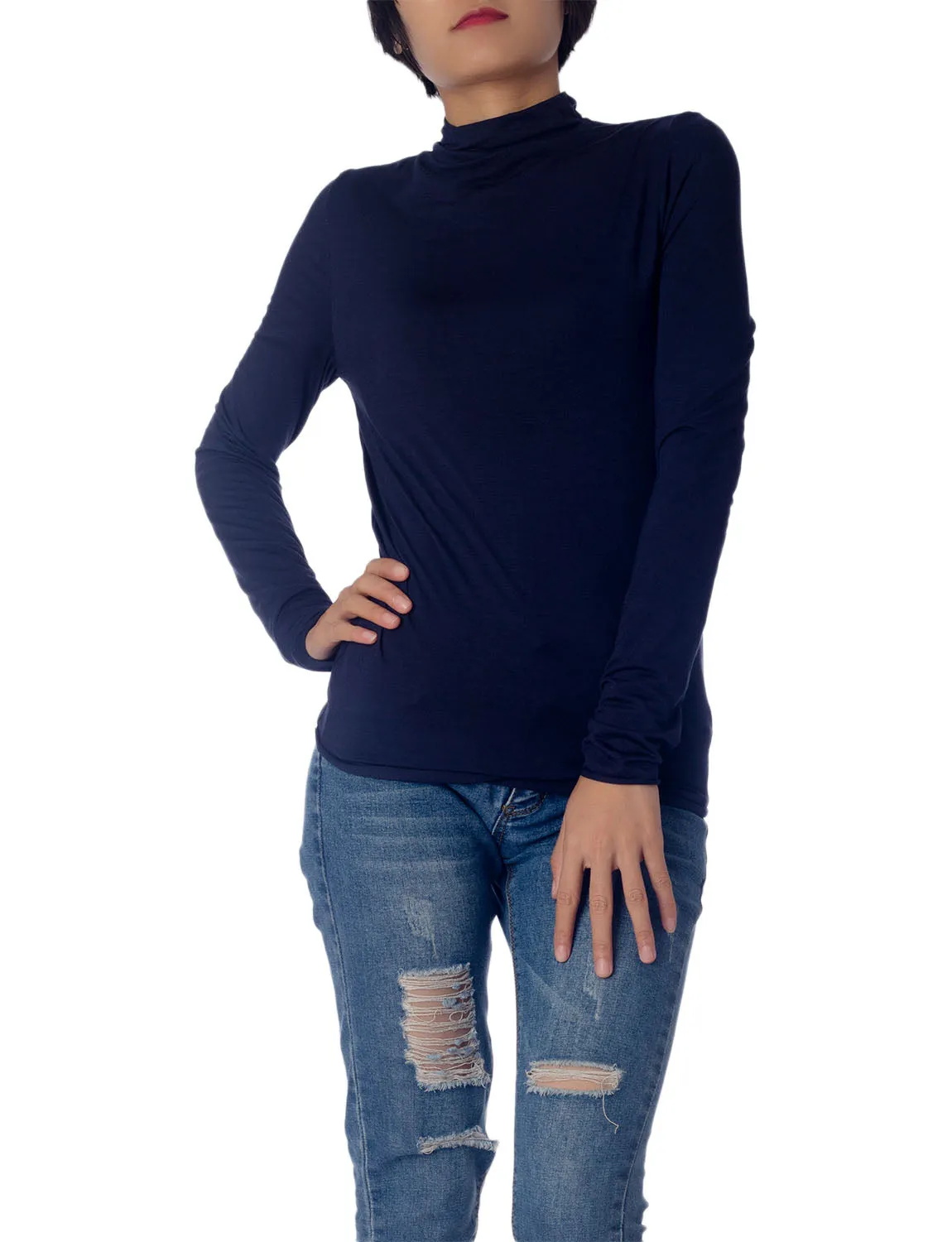 iB-iP Women's Tops Turtleneck Slim Fit Long Sleeve High Neck Cozy Silky Henley