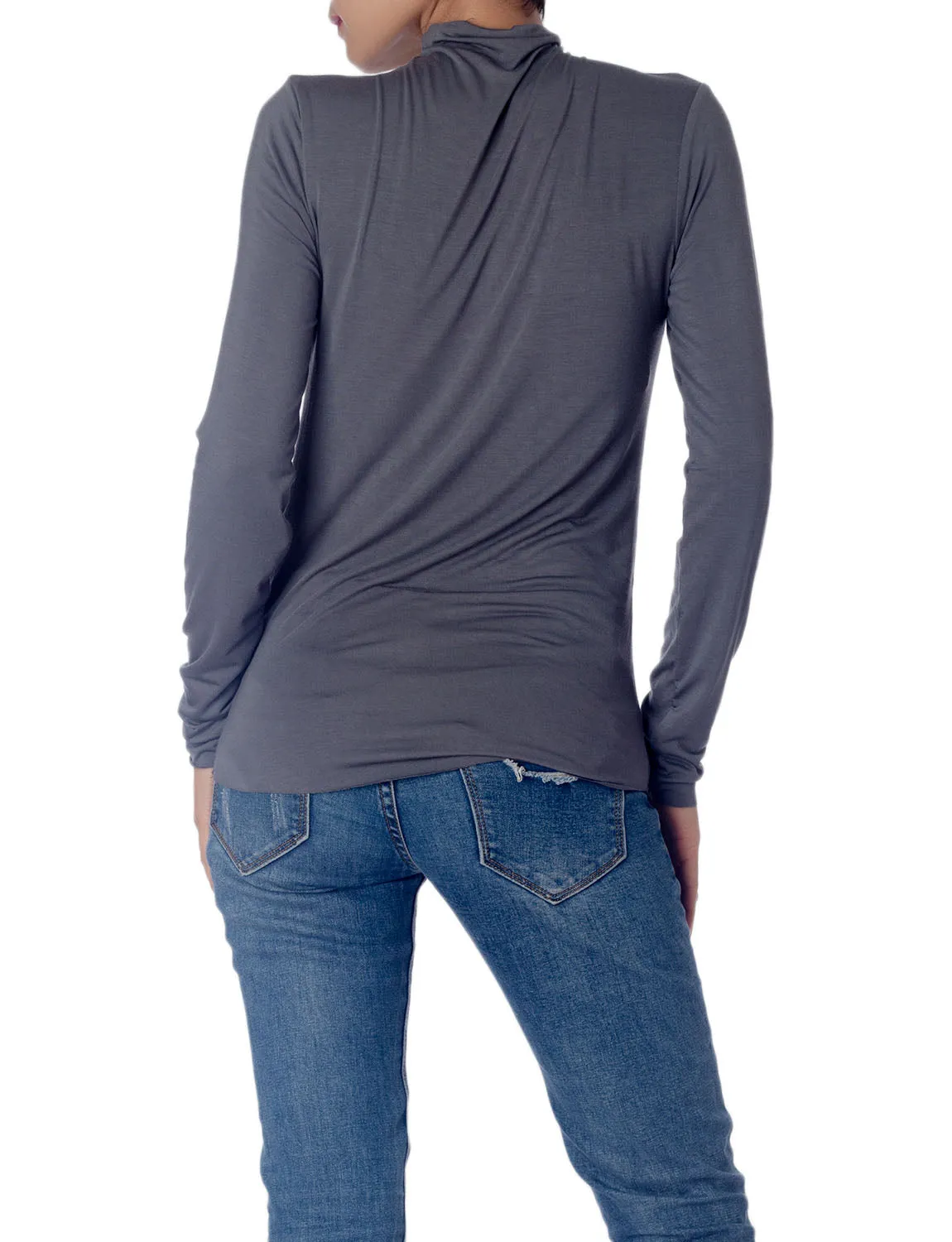 iB-iP Women's Tops Turtleneck Slim Fit Long Sleeve High Neck Cozy Silky Henley