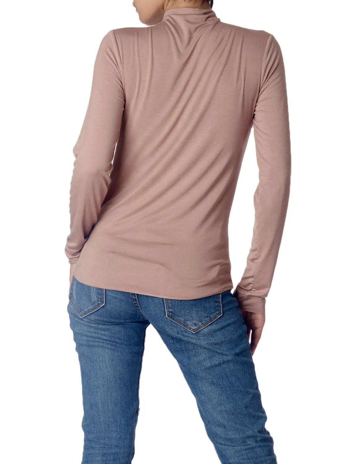 iB-iP Women's Tops Turtleneck Slim Fit Long Sleeve High Neck Cozy Silky Henley