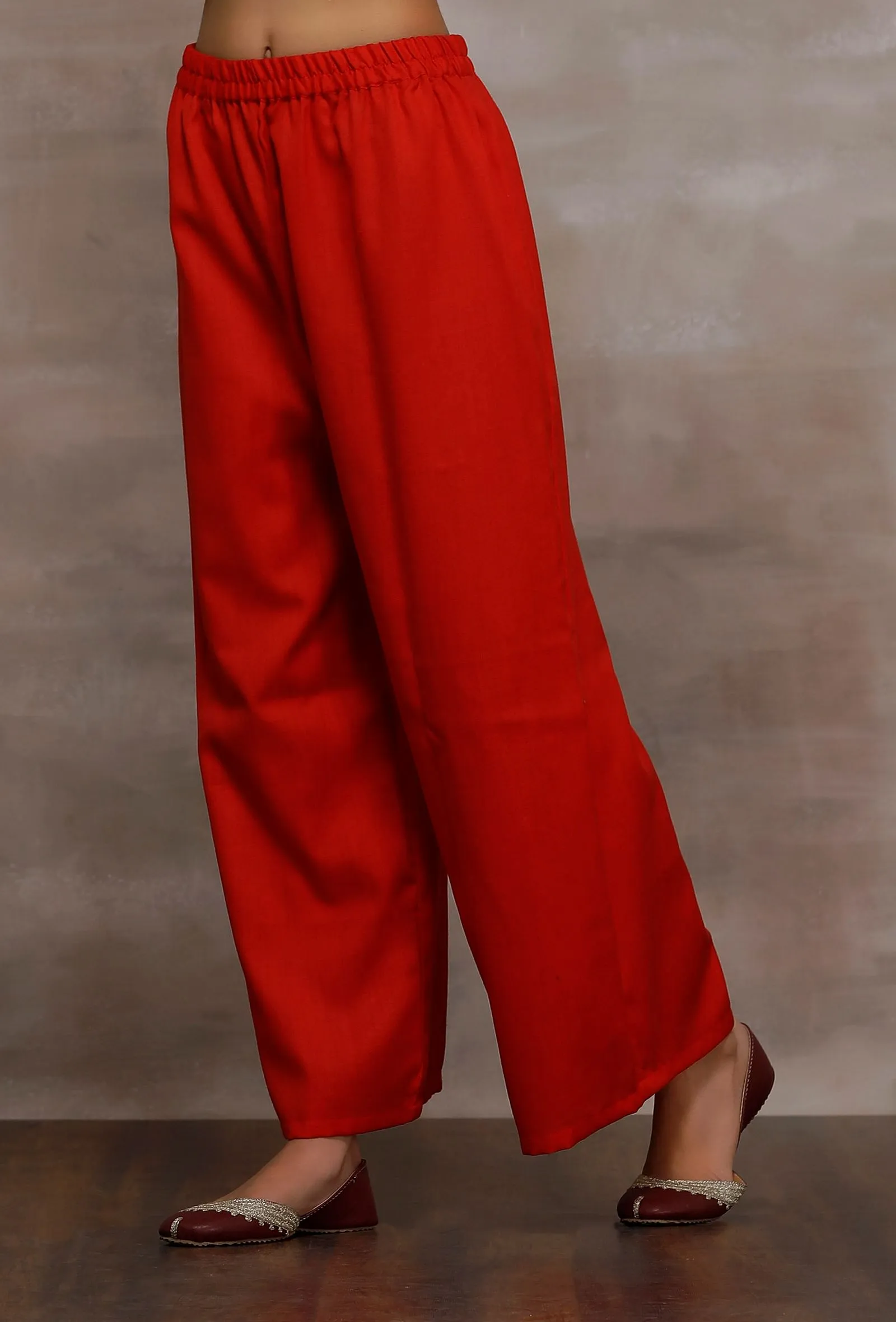 Kaya Red Palazzo Wool Pants