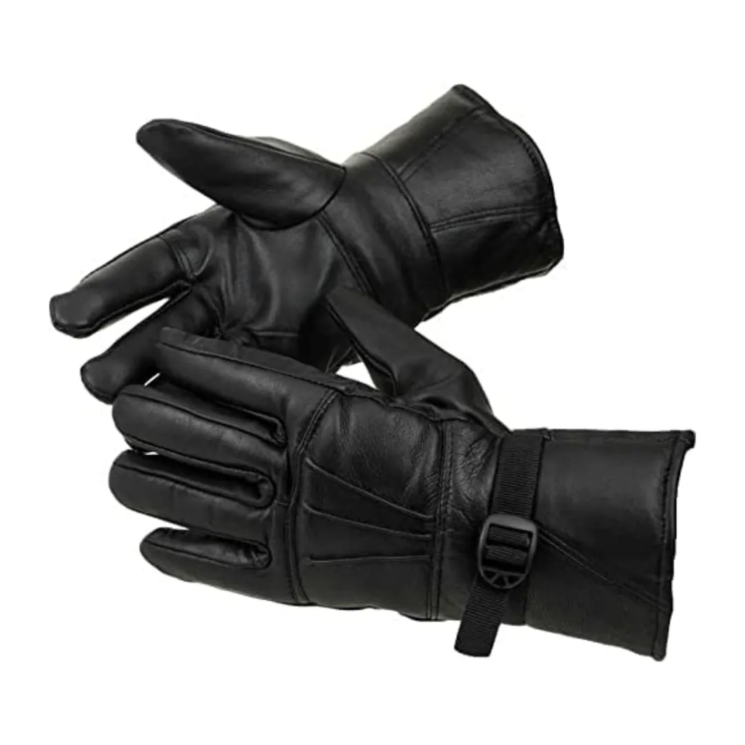 Leather Gloves, Biker's Riding Gloves (Black, Design May Vary)