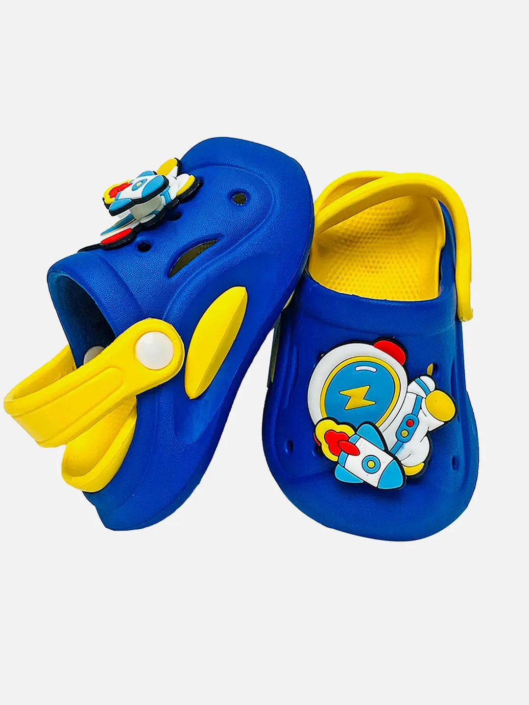 Little Surprise Box Blue & Yellow spinning rocket Slip on Clogs/Footwear for Toddlers & Kids