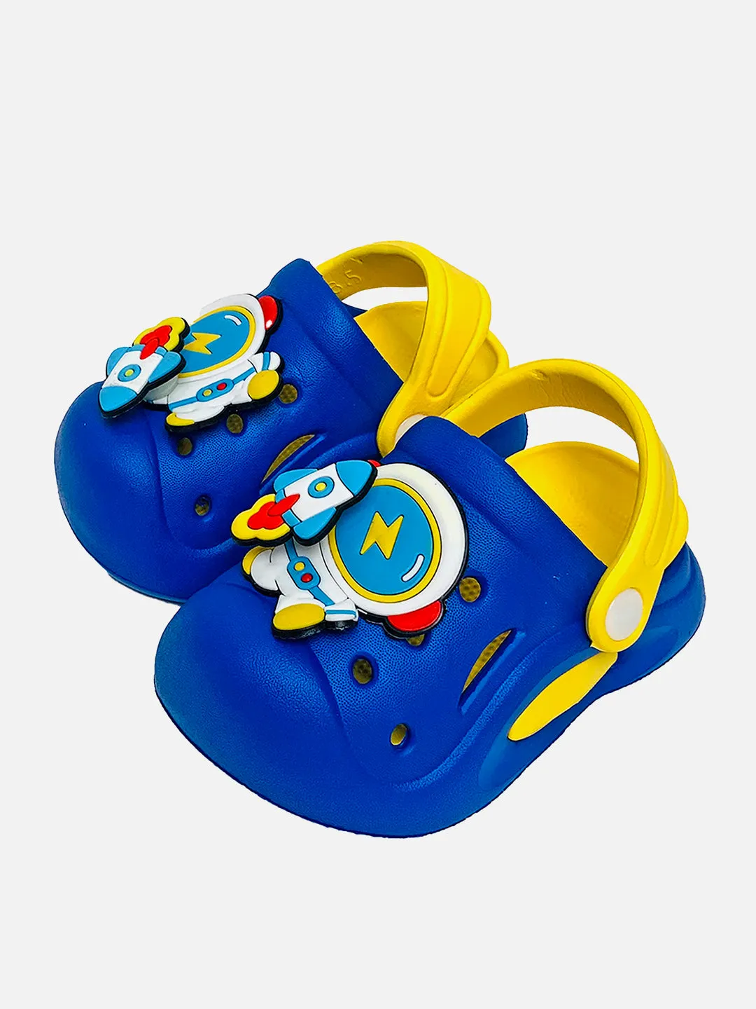 Little Surprise Box Blue & Yellow spinning rocket Slip on Clogs/Footwear for Toddlers & Kids