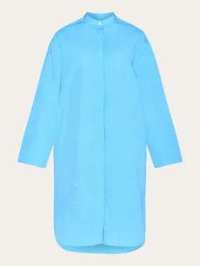 Loose chambray stand collar long shirt dress - GOTS/Vegan - Malibu Blue