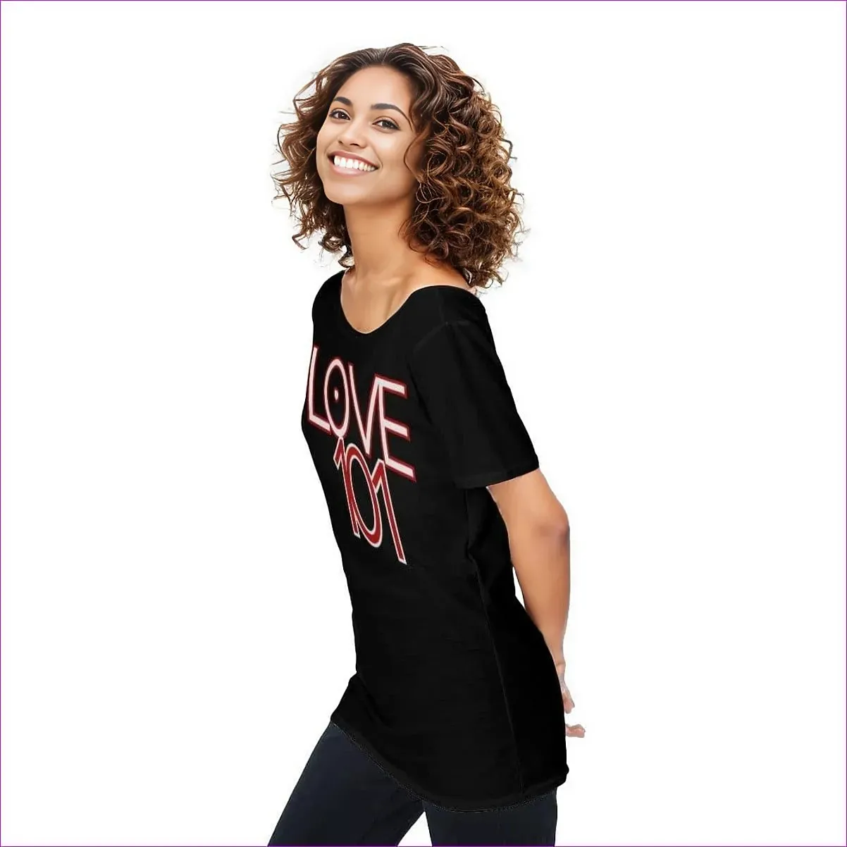 Love 101 Womens Off Shoulder Baggy Tee