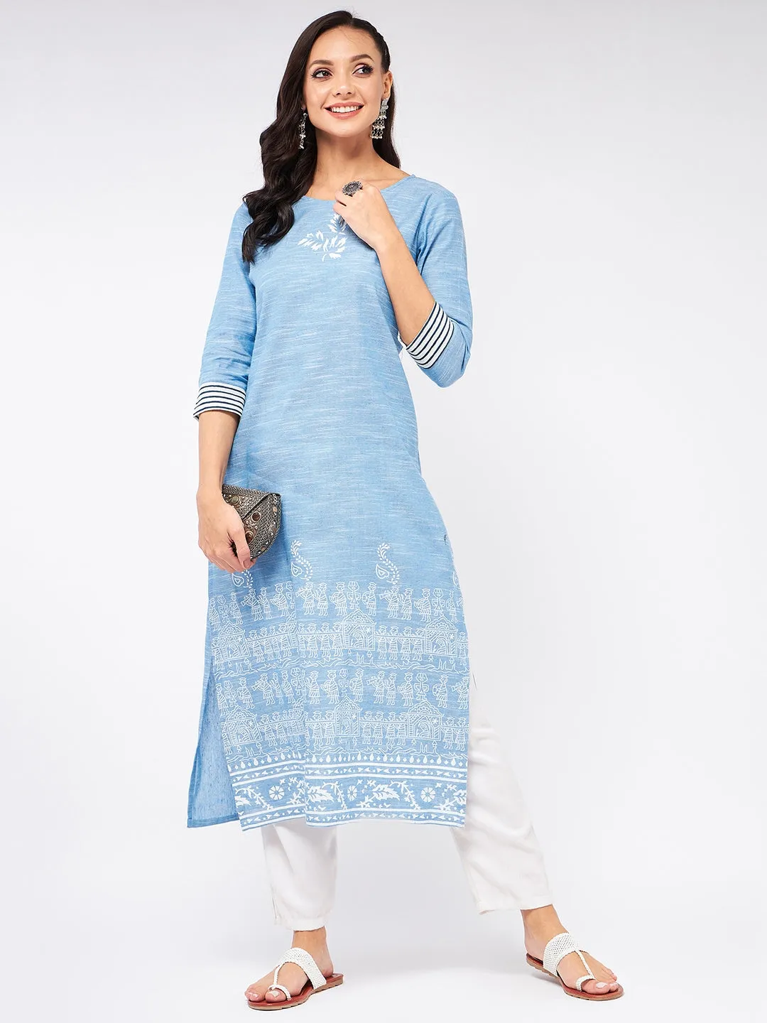 Madhubani Block Printed Chambray Kurta