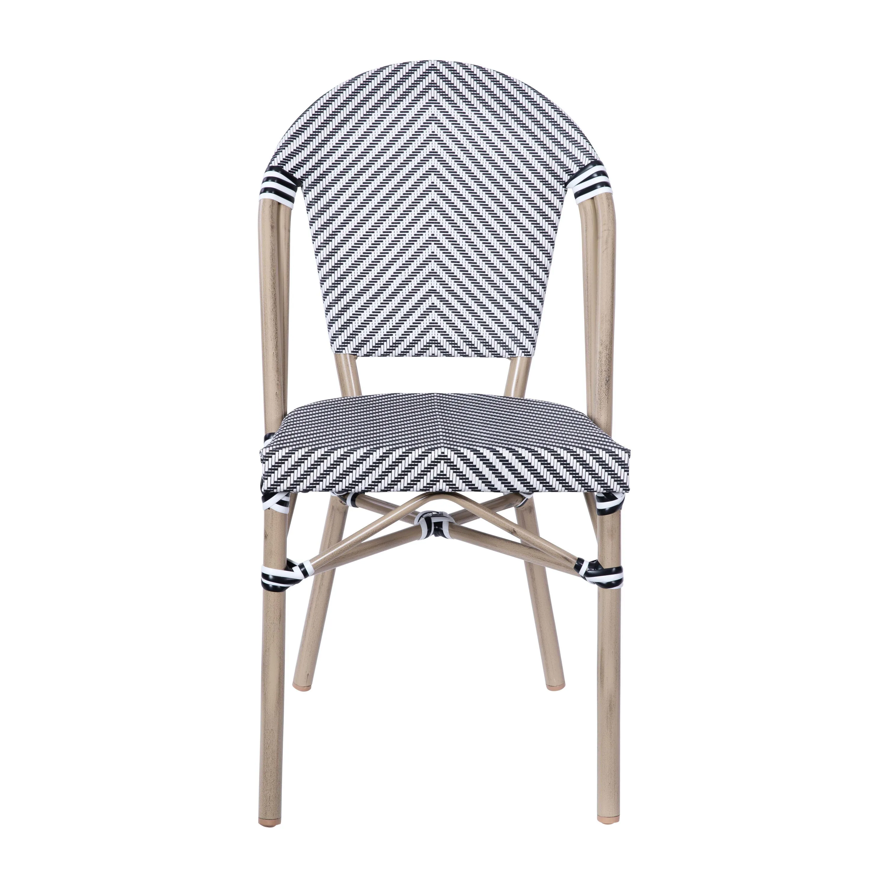 Marseille Indoor/Outdoor Commercial Bistro Stacking Chair, Textilene Back and Seat, Bamboo Print Aluminum Frame