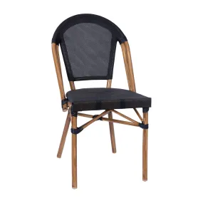 Marseille Indoor/Outdoor Commercial Bistro Stacking Chair, Textilene Back and Seat, Bamboo Print Aluminum Frame