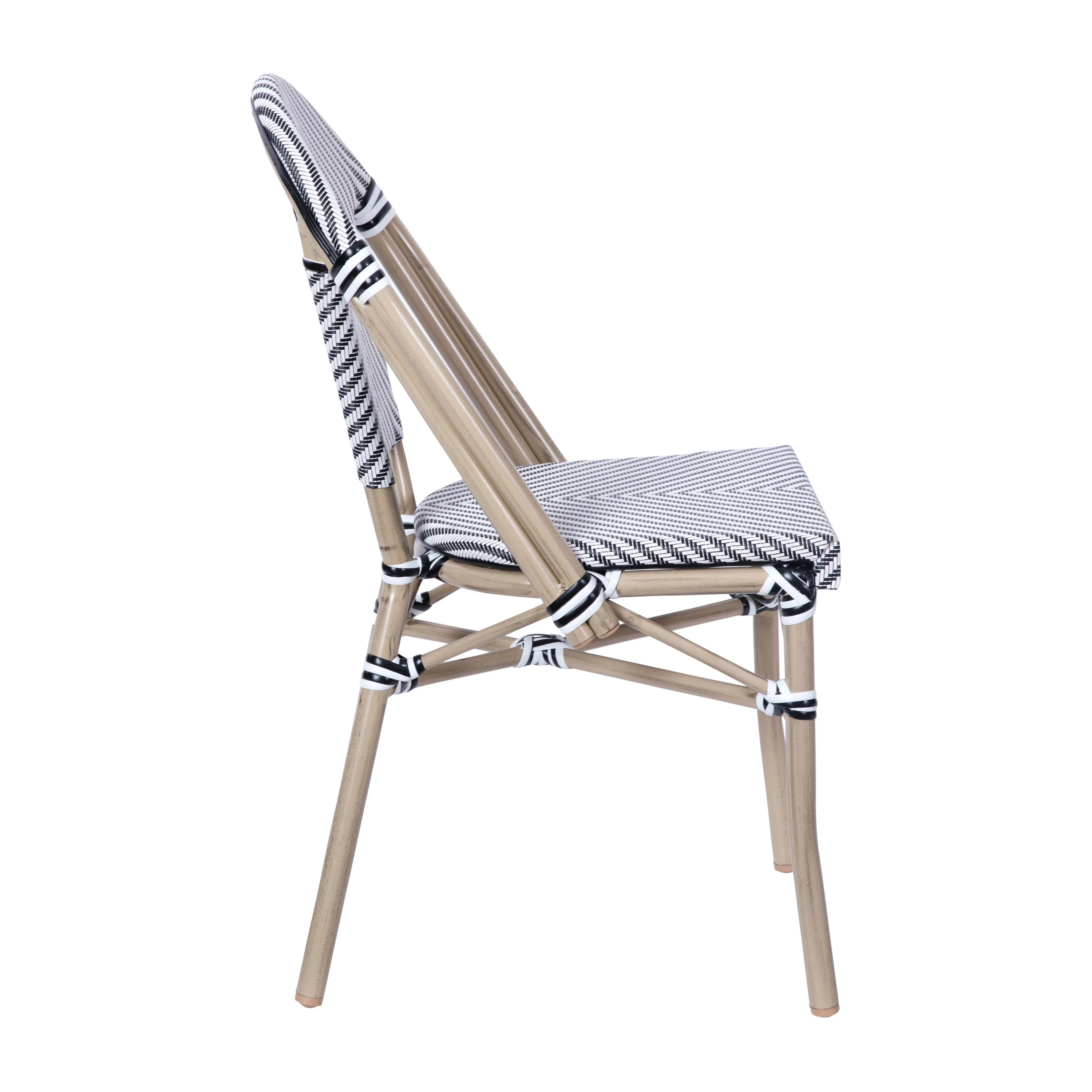 Marseille Indoor/Outdoor Commercial Bistro Stacking Chair, Textilene Back and Seat, Bamboo Print Aluminum Frame