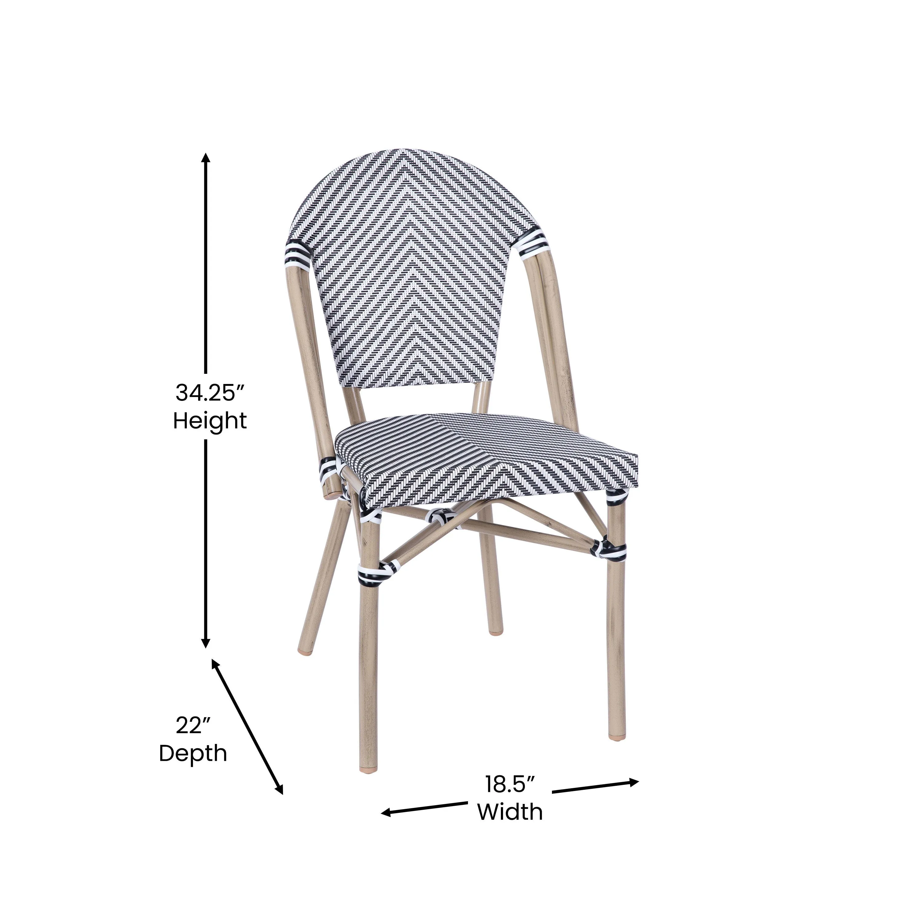 Marseille Indoor/Outdoor Commercial Bistro Stacking Chair, Textilene Back and Seat, Bamboo Print Aluminum Frame