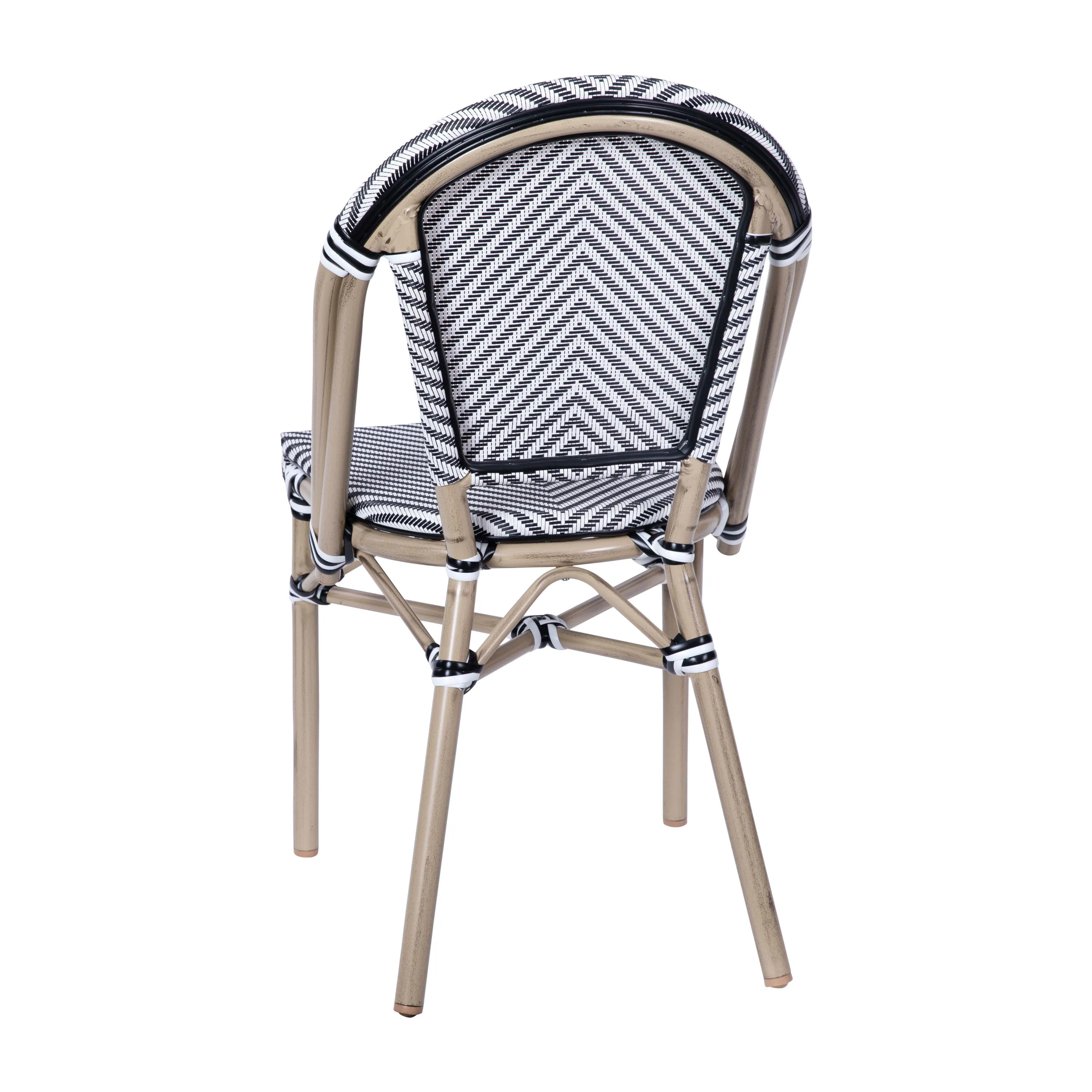 Marseille Indoor/Outdoor Commercial Bistro Stacking Chair, Textilene Back and Seat, Bamboo Print Aluminum Frame