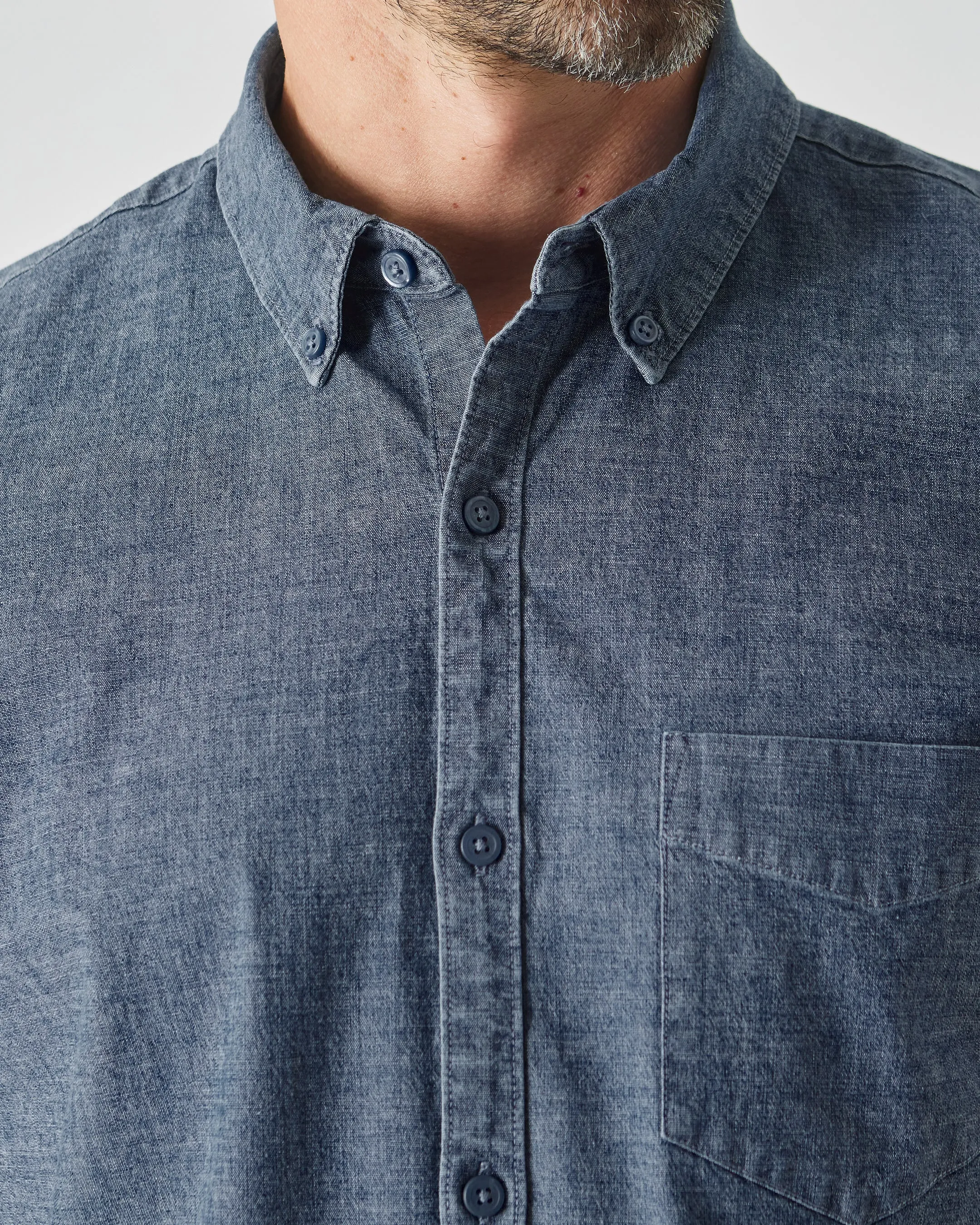 Medium Indigo Wash Short Sleeve Stretch Chambray Shirt