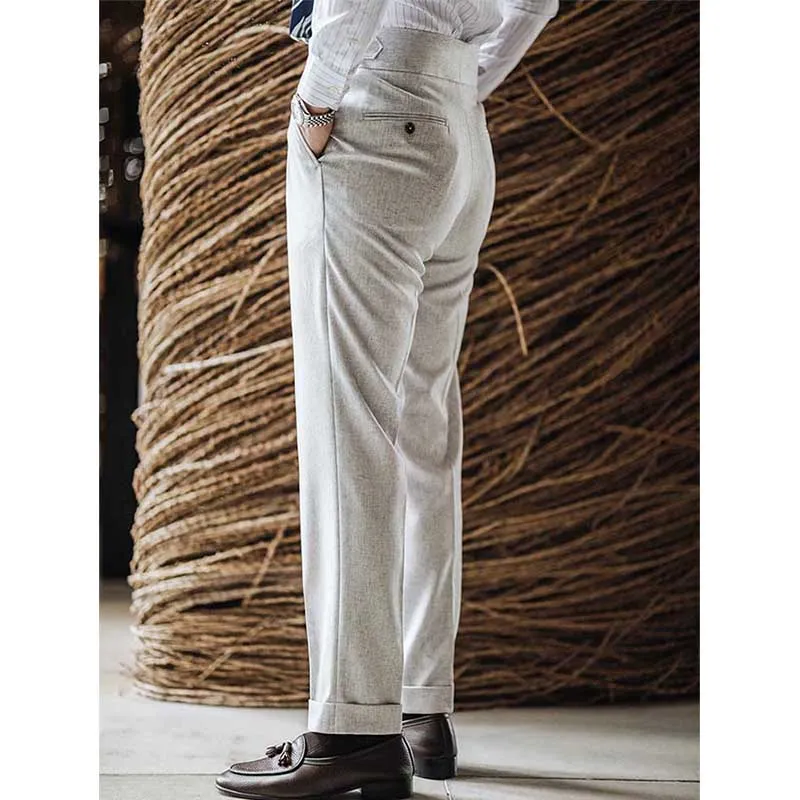 Men's Business Casual High Waisted Pants Slim Fit Trousers