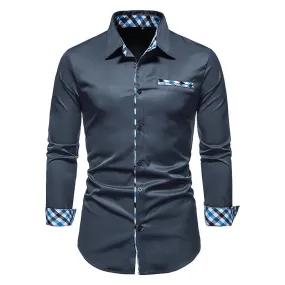 Men's casual cross-border long sleeved shirt, men's digital printed solid color shirt