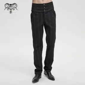 Men's Gothic Ribbed High-waisted Pants Black