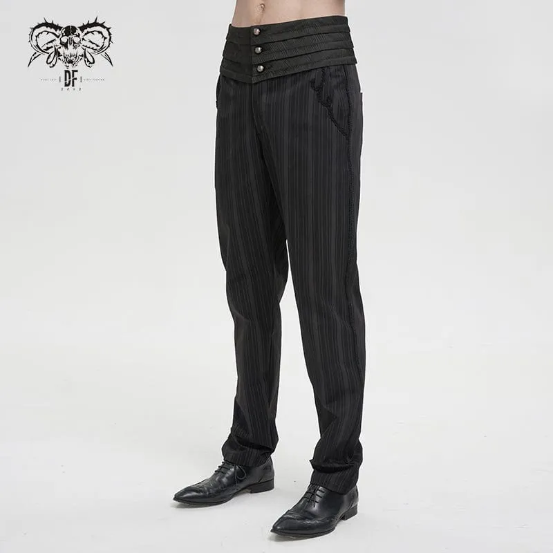 Men's Gothic Ribbed High-waisted Pants Black