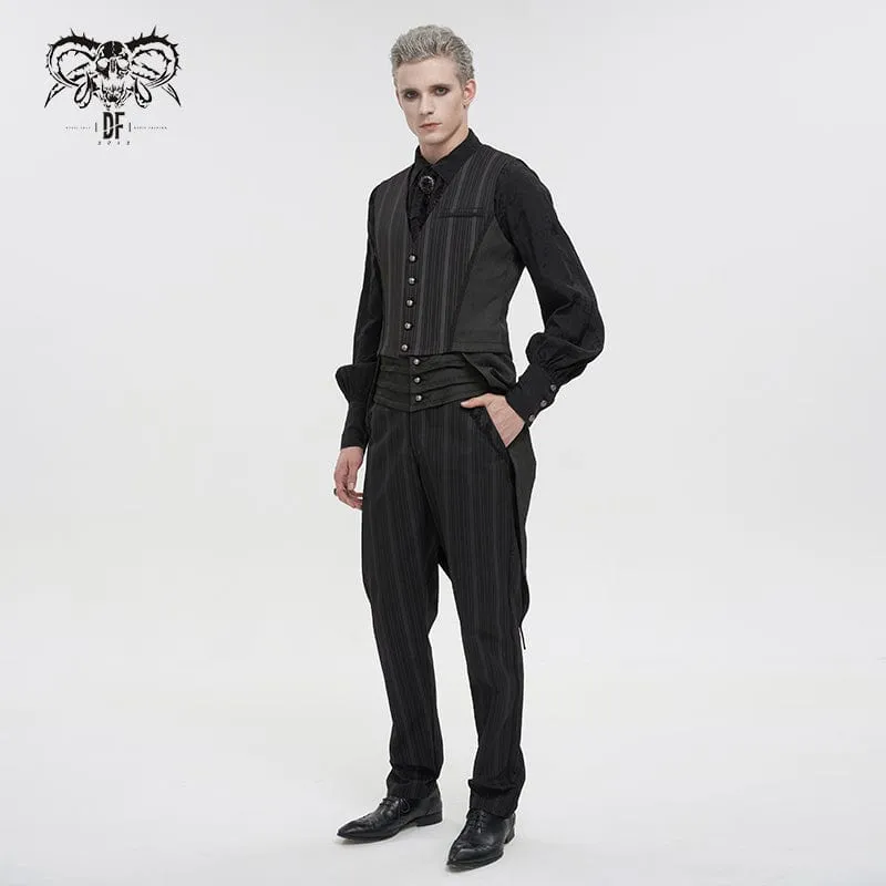 Men's Gothic Ribbed High-waisted Pants Black