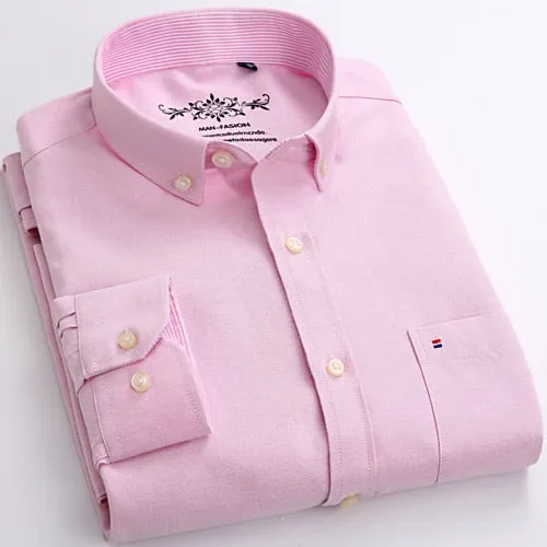 Men's Long Sleeve Solid Oxford Casual Shirt