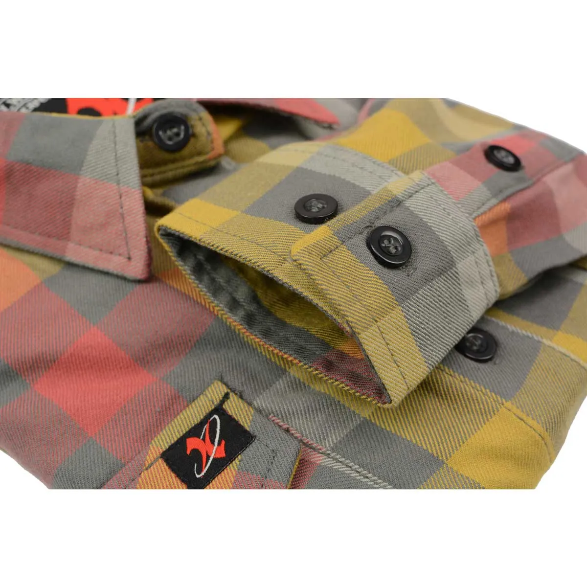 Milwaukee Leather MNG21614 Women's Gray and Red with Yellow Long Sleeve Cotton Flannel Shirt