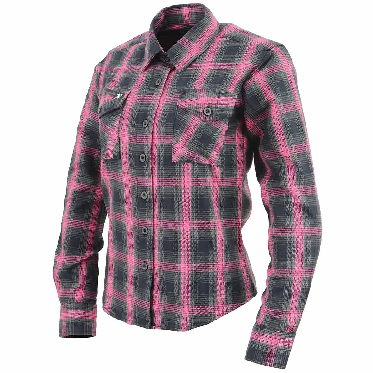 NexGen MNG21604 Women's Casual Black with Pink Long Sleeve Casual Cotton Flannel Shirt