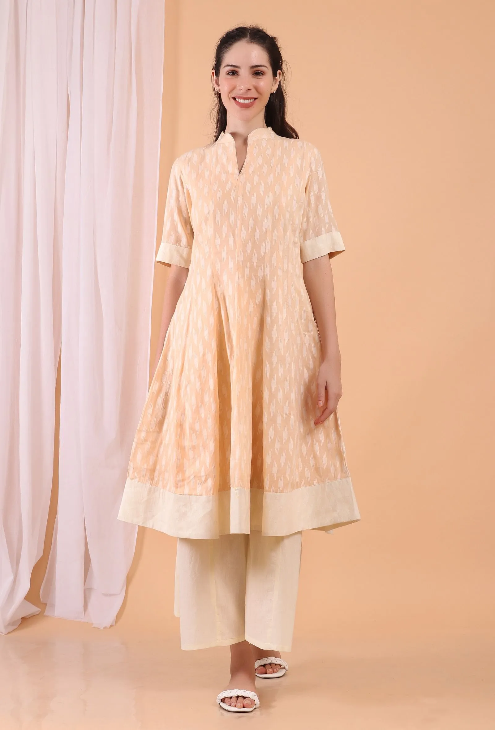 Peach Flared Cotton Kurta