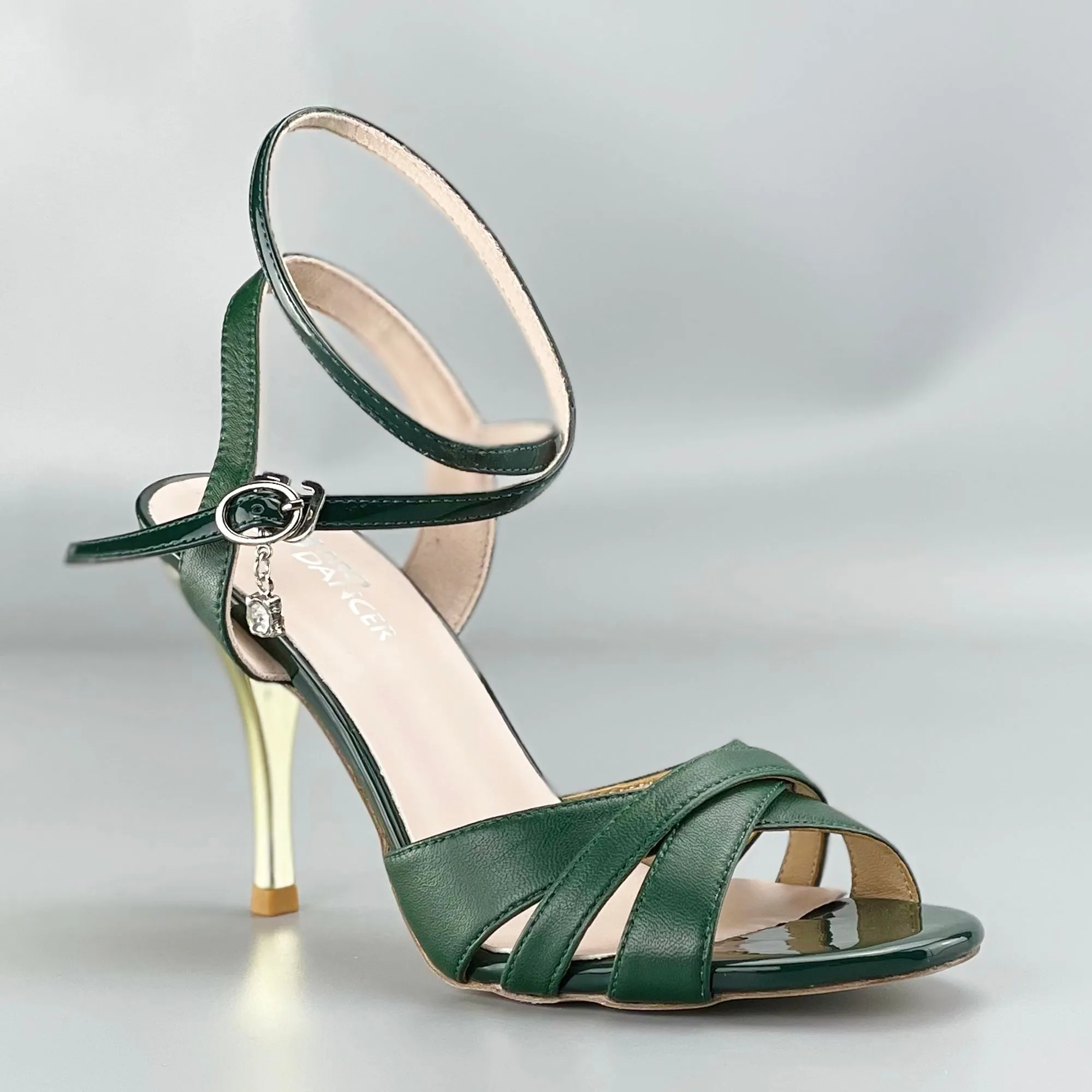 Peep-toe Argentine Tango Shoes Closed-back High Heels Hard Leather Sole Green