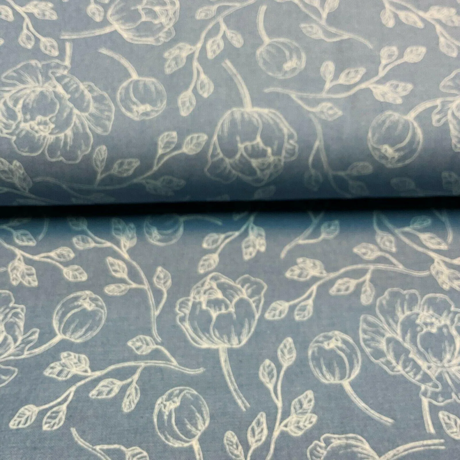 Printed 100% Cotton Chambray Denim Mixed Designs Dress Fabric 147cm M1604