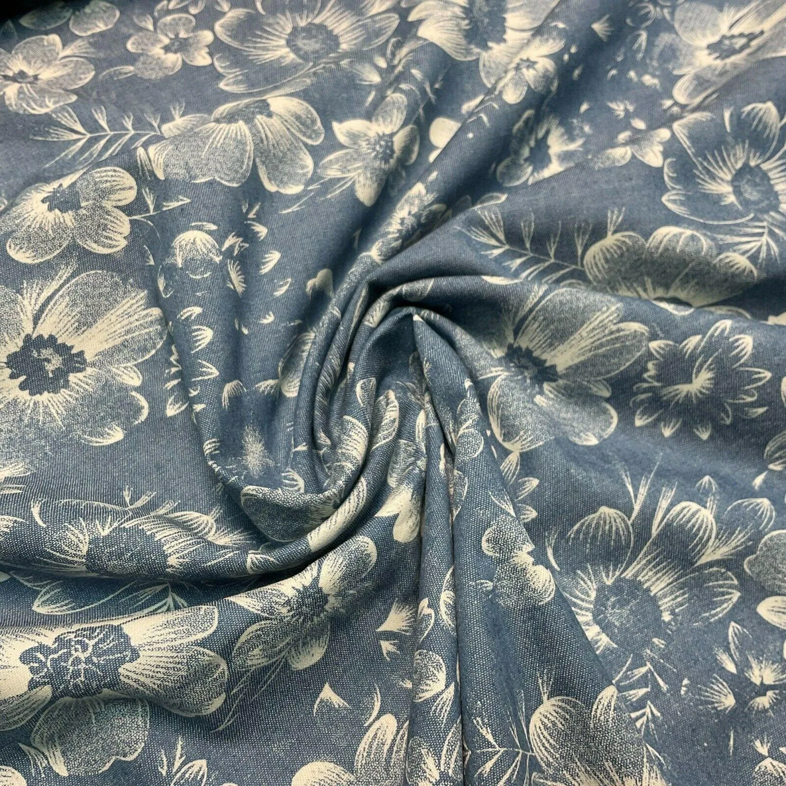 Printed 100% Cotton Chambray Denim Mixed Designs Dress Fabric 147cm M1604