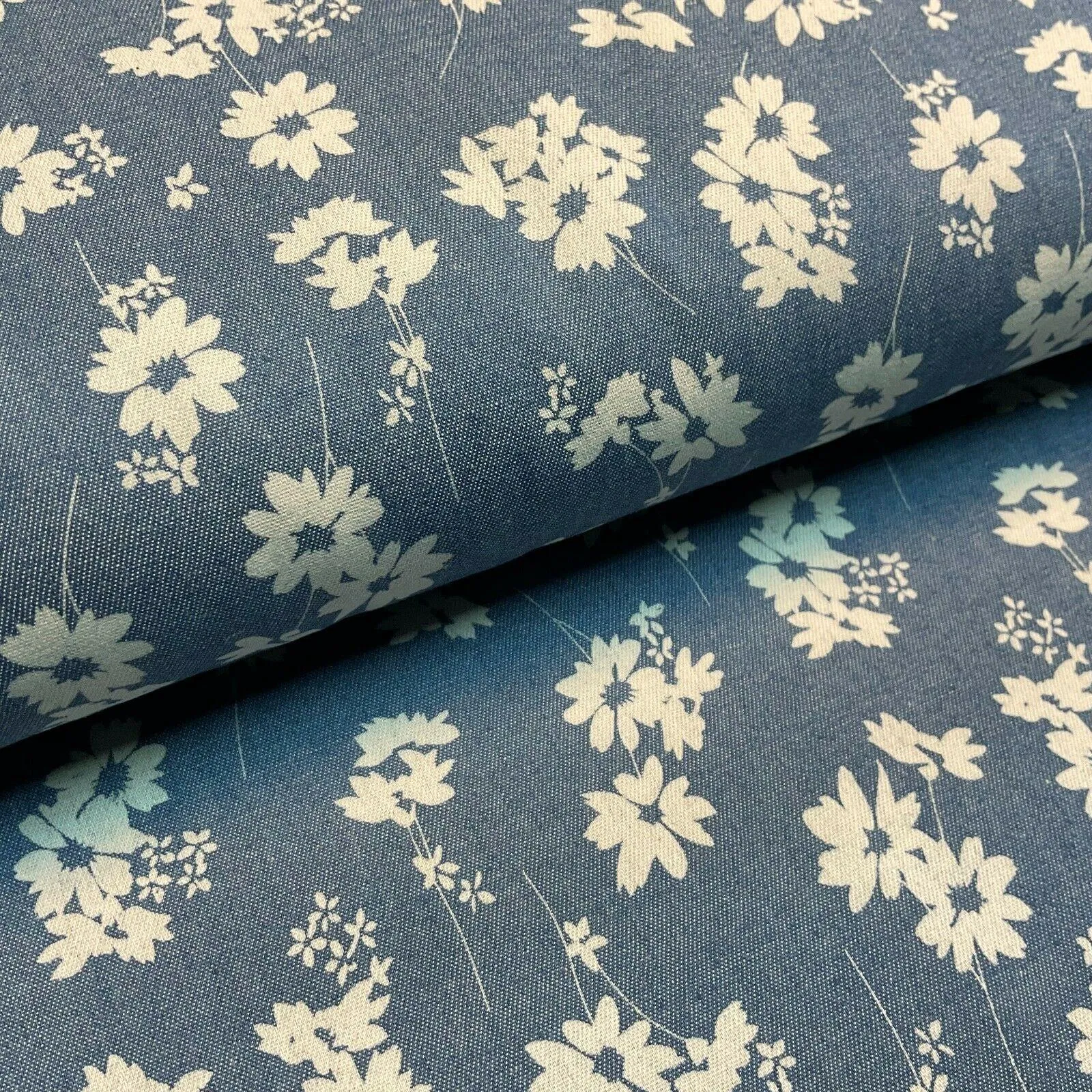 Printed 100% Cotton Chambray Denim Mixed Designs Dress Fabric 147cm M1604