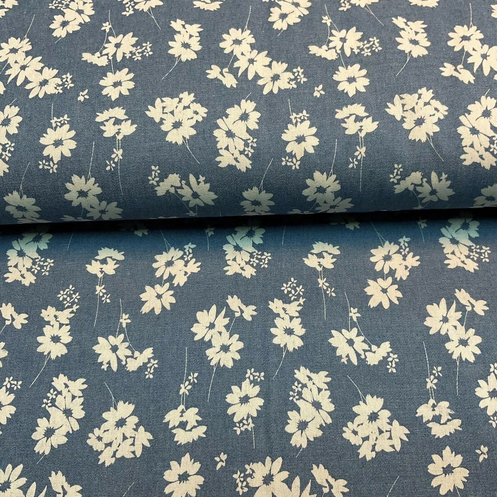 Printed 100% Cotton Chambray Denim Mixed Designs Dress Fabric 147cm M1604