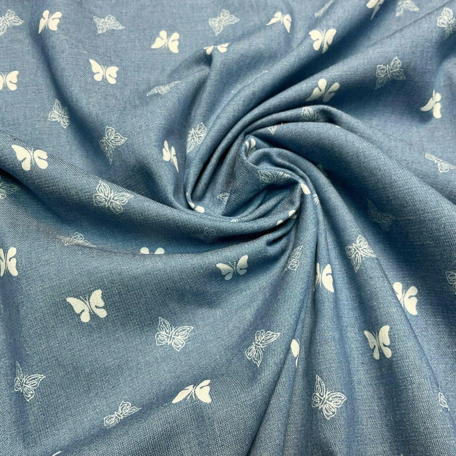 Printed 100% Cotton Chambray Denim Mixed Designs Dress Fabric 147cm M1604