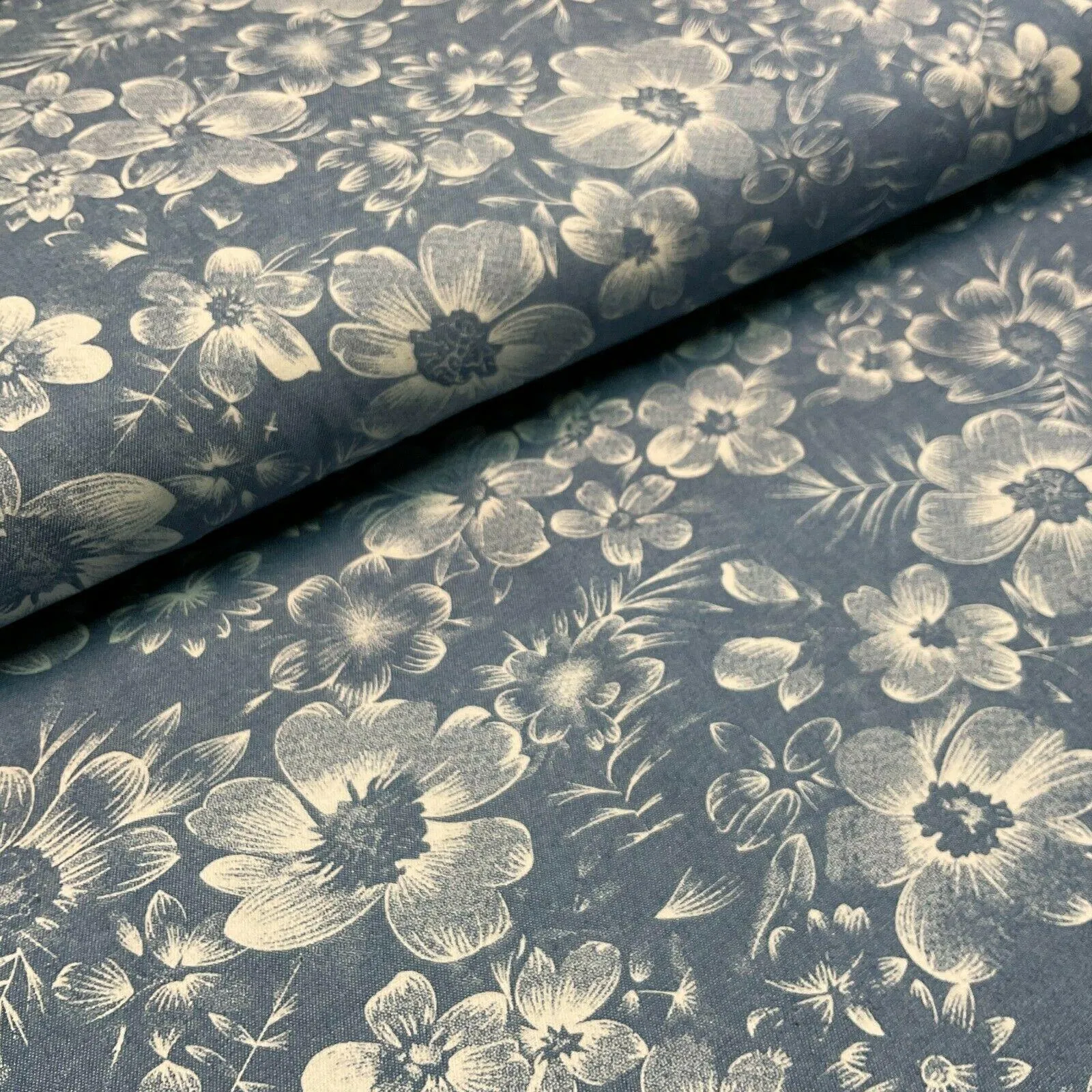 Printed 100% Cotton Chambray Denim Mixed Designs Dress Fabric 147cm M1604