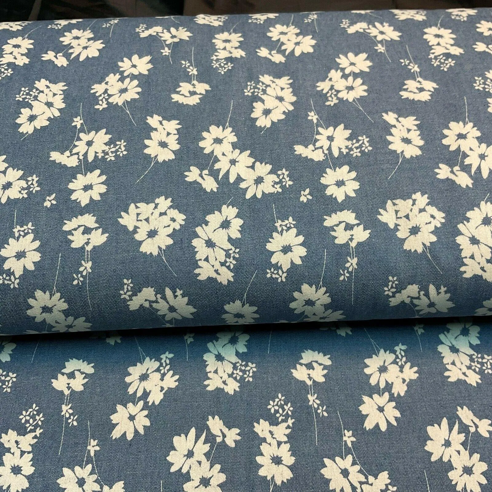 Printed 100% Cotton Chambray Denim Mixed Designs Dress Fabric 147cm M1604