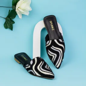 Spunkz Women Black Wedding Slip-Ons Flat Mules