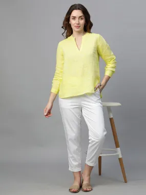 Women's Yellow Linen Regular Fit Blouse